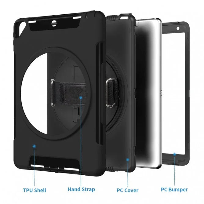 Armor-X Exn Case For iPad 8Th Gen 10.2 (2020 & 2019) Ultimate 3 Layers Shockproof Rugged Case With Hand Strap & Kick Stand- Black - Tashqila Armor-X Exn Case For iPad 8Th Gen 10.2 (2020 & 2019) Ultimate 3 Layers Shockproof Rugged Case With Hand Strap & Kick Stand- Black - Tashqila